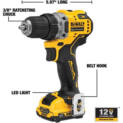  DEWALT XTREME 12V MAX* Cordless Drill / Driver Kit, 3/8-Inch (DCD701F2)