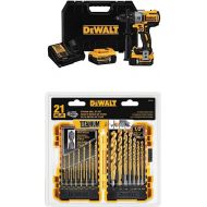 DEWALT 20V MAX XR Brushless Drill/Driver 3-Speed, Premium 5.0Ah Kit (DCD991P2) with DEWALT DW1361 Titanium Pilot Point Drill Bit Set, 21-Piece