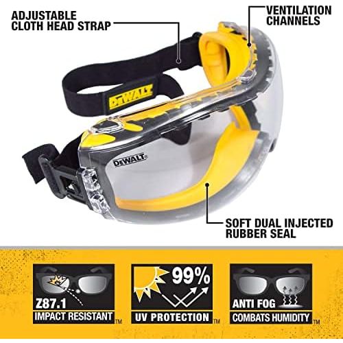  [무료배송]DEWALT DPG82-11C Concealer Clear Anti-Fog Dual Mold Safety Goggle, Clear Lens, 1 Pair