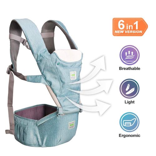  DEWEL Baby Carrier 6 in 1 Baby Sling Convertible Baby Warp Carrier for 0-36 Months Infants and Newborn Suitable for All Season (Blue)