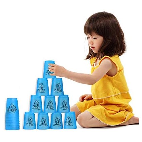  [아마존베스트]DEWEL Quick Stacks Cups, 12 PC of Sports Stacking Cups Speed Training Game(Blue)