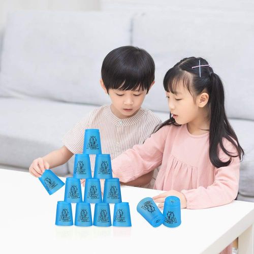  [아마존베스트]DEWEL Quick Stacks Cups, 12 PC of Sports Stacking Cups Speed Training Game(Blue)