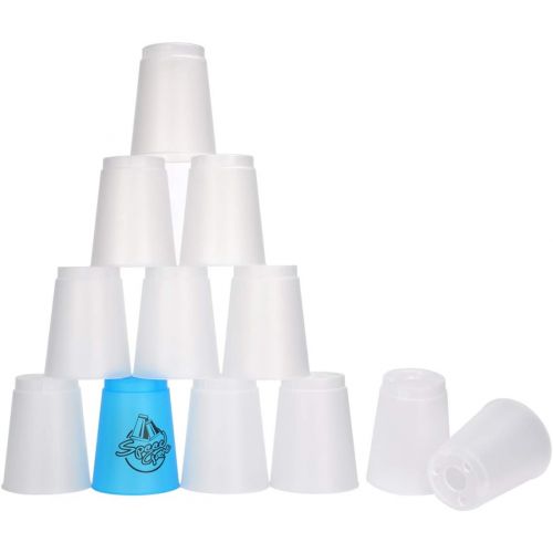  DEWEL Stacking Cup Game with 15 Stack Ways, 12pcs Cup Stacking Set, Sport Stacking Cups with Material, Classic Family Game, Great Gift Idea for Stack Games Lover. (11 White&1 Blue)