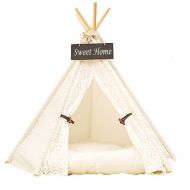 Pet Teepee Dog & Cat Bed DEWEL Portable Washable Dog Tent Lace Style Pet Sweet House for Dog Cat Pet (Without Cushion)