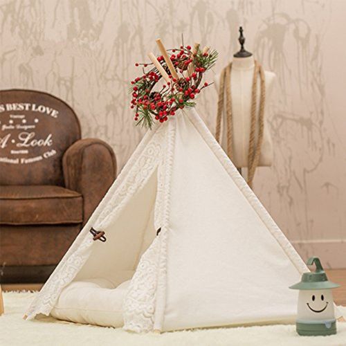  Pet Teepee Dog & Cat Bed DEWEL Portable Washable Dog Tent Lace Style Pet Sweet House for Dog Cat Pet (Without Cushion)