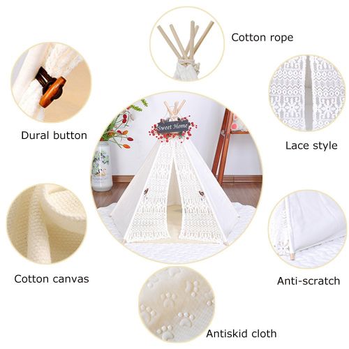  Pet Teepee Dog & Cat Bed DEWEL Portable Washable Dog Tent Lace Style Pet Sweet House for Dog Cat Pet (Without Cushion)