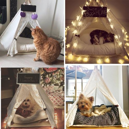  Pet Teepee Dog & Cat Bed DEWEL Portable Washable Dog Tent Lace Style Pet Sweet House for Dog Cat Pet (Without Cushion)