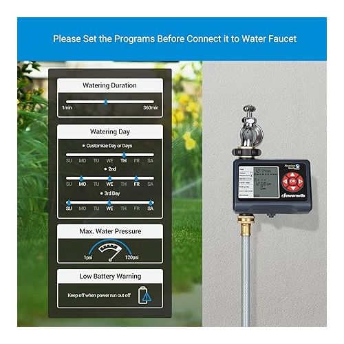  DEWENWILS Sprinkler Timer, Water Timer for Garden Hose, Programmable Hose Timer with Automatic/Rain Delay/Manual Mode, Outdoor Faucet Watering Irrigation Timer for Yard Lawn, Low Battery Warning