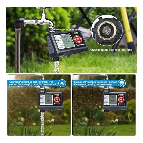  DEWENWILS Sprinkler Timer, Water Timer for Garden Hose, Programmable Hose Timer with Automatic/Rain Delay/Manual Mode, Outdoor Faucet Watering Irrigation Timer for Yard Lawn, Low Battery Warning