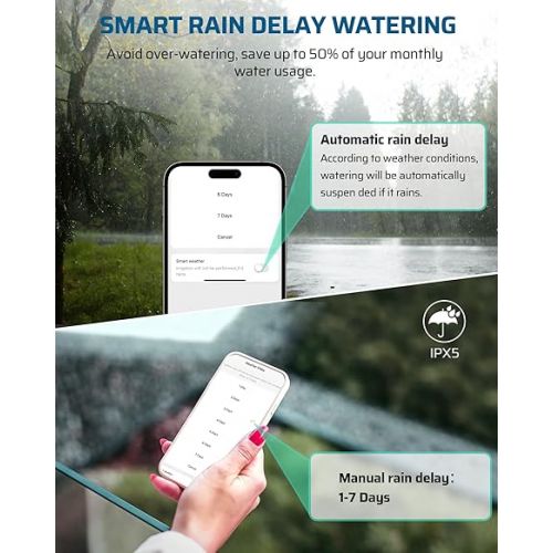  DEWENWILS WiFi Sprinkler Timer 2 Zone, Water Timer for Garden Hose 2 Outlets Smart Hose Timer, Automatic Irrigation System, APP Control, Rain Delay & Manual Watering, for Yard Lawn Plant