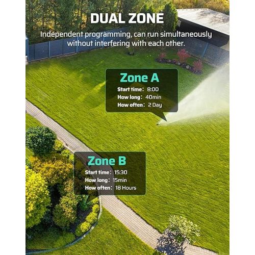  DEWENWILS WiFi Sprinkler Timer 2 Zone, Water Timer for Garden Hose 2 Outlets Smart Hose Timer, Automatic Irrigation System, APP Control, Rain Delay & Manual Watering, for Yard Lawn Plant