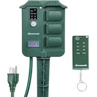 DEWENWILS Outdoor Power Stake Timer with Photocell, Wireless Remote Control, 6 Waterproof Grounded Outlets with Protective Cover, 6ft Extension Cord, Raintight, UL Listed, Green