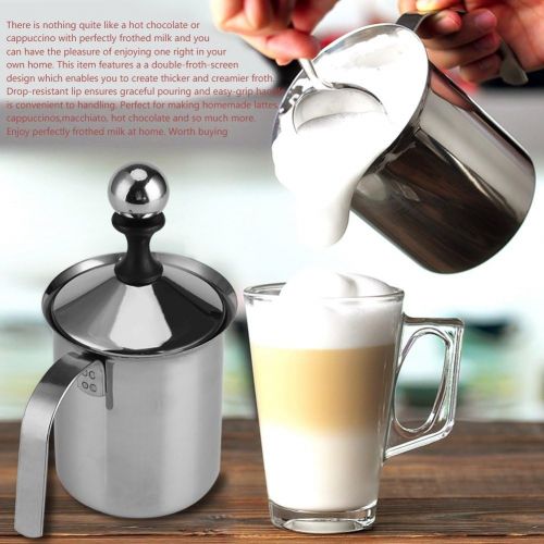 [아마존베스트]DEWIN Milk Frother 400 ml / 800 ml Stainless Steel Manual Milk Frother Double Mesh Coffee Cappuccino Foamer Creamer Capacity 400 ml