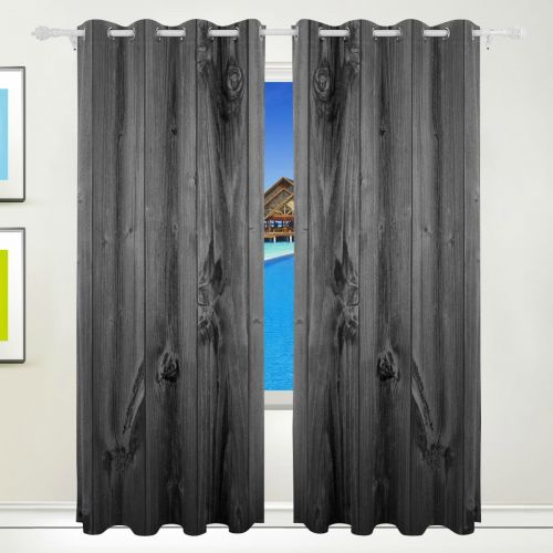  DEYYA Rustic Old Barn Wood Curtains Drapes Panels Darkening Blackout Grommet Room Divider for Patio Window Sliding Glass Door 55x84 Inches,Set of 2