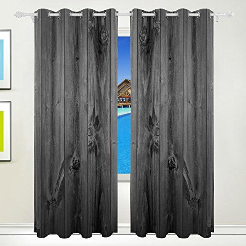  DEYYA Rustic Old Barn Wood Curtains Drapes Panels Darkening Blackout Grommet Room Divider for Patio Window Sliding Glass Door 55x84 Inches,Set of 2