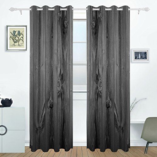  DEYYA Rustic Old Barn Wood Curtains Drapes Panels Darkening Blackout Grommet Room Divider for Patio Window Sliding Glass Door 55x84 Inches,Set of 2