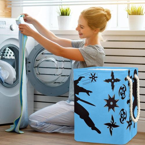  DEYYA Waterproof Laundry Baskets Tall Sturdy Foldable Japanese Ninja Throwing Star Print Hamper for Adult Kids Teen Boys Girls in Bedrooms Bathroom