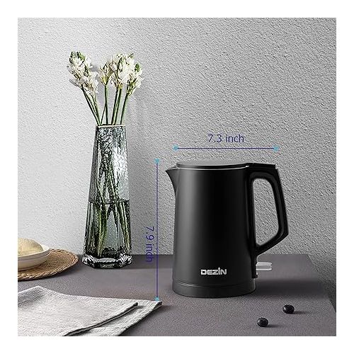  Dezin Electric Kettle, 0.8L Portable Travel Kettle with Double Wall Construction, 304 Stainless Steel Electric Tea Kettle for Business Trip, Small Electric Kettle with Auto Shut-Off (Without Cup)