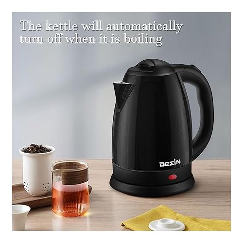  DEZIN Electric Kettle Upgraded, BPA Free 2L Stainless Steel Tea Kettle, Fast Boil Water Warmer with Auto Shut Off and Boil Dry Protection Tech for Coffee, Tea, Beverages, Black