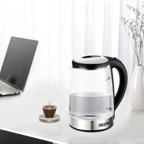  Dezin Electric Kettle Glass Water Warmer, 304 Stainless Steel Cordless Tea Kettle 1.8L with Fast Boil, Auto Shut-Off and Boil Dry Protection Tech for Coffee, Tea, Beverage
