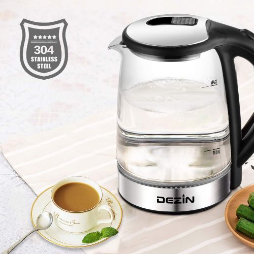 Dezin Electric Kettle Glass Water Warmer, 304 Stainless Steel Cordless Tea Kettle 1.8L with Fast Boil, Auto Shut-Off and Boil Dry Protection Tech for Coffee, Tea, Beverage