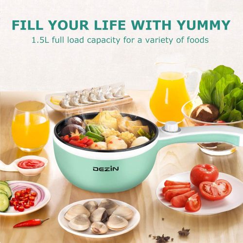  [아마존베스트]Dezin Electric Hot Pot Upgraded, Non-Stick Saute Pan, Rapid Noodles Cooker, 1.5L Mini Pot for Steak, Egg, Fried Rice, Ramen, Oatmeal, Soup with Temperature Control, Seafoam Green (