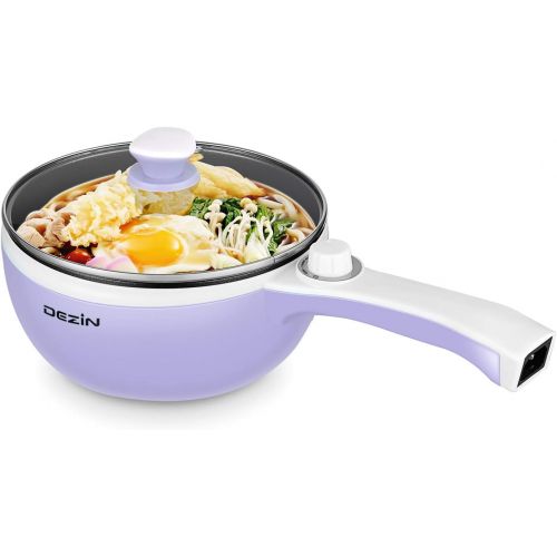  [아마존베스트]Dezin Electric Hot Pot Upgraded, Non-Stick Saute Pan, Rapid Noodles Cooker, 1.5L Mini Pot for Steak, Egg, Fried Rice, Ramen, Oatmeal, Soup with Temperature Control, Purple (Egg Rac