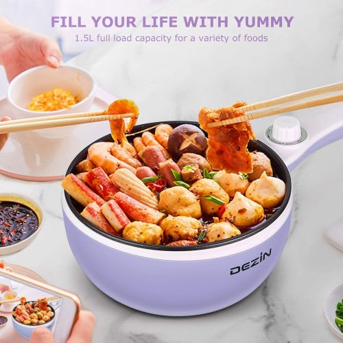  [아마존베스트]Dezin Electric Hot Pot Upgraded, Non-Stick Saute Pan, Rapid Noodles Cooker, 1.5L Mini Pot for Steak, Egg, Fried Rice, Ramen, Oatmeal, Soup with Temperature Control, Purple (Egg Rac