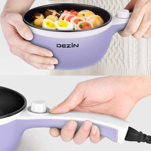  [아마존베스트]Dezin Electric Hot Pot Upgraded, Non-Stick Saute Pan, Rapid Noodles Cooker, 1.5L Mini Pot for Steak, Egg, Fried Rice, Ramen, Oatmeal, Soup with Temperature Control, Purple (Egg Rac