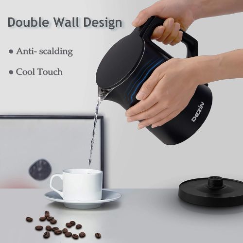  Dezin Electric Kettle, 0.8L Portable Travel Kettle with Double Wall Construction, 304 Stainless Steel Electric Tea Kettle for Business Trip, Small Electric Kettle with Auto Shut-Of