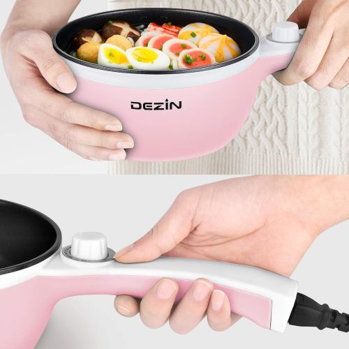  Dezin Electric Hot Pot Upgraded, Non-Stick Saute Pan, 1.5L Mini Electric Fondue Pot for Cheese, Chocolate, Stir Fry, Roast, Steam with Power Adjustment, Perfect for Ramen, Steak, F