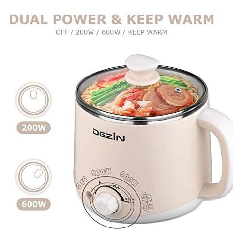  [아마존베스트]Dezin Electric Hot Pot, Rapid Noodles Cooker, Stainless Steel Mini Pot Perfect for Ramen, Egg, Pasta, Dumplings, Soup, Porridge, Oatmeal with Temperature Control and Keep Warm Feat