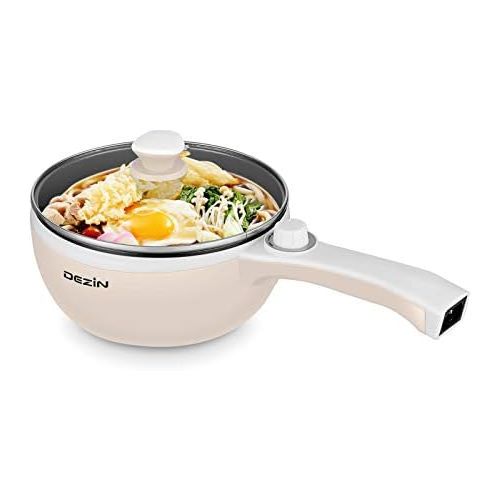  [아마존베스트]Dezin Electric Hot Pot Upgraded, Non-Stick Saute Pan, Rapid Noodles Cooker, 1.5L Mini Pot for Steak, Egg, Fried Rice, Ramen, Oatmeal, Soup with Temperature Control, Beige (Egg Rack