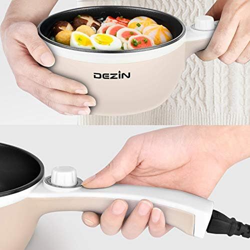  [아마존베스트]Dezin Electric Hot Pot Upgraded, Non-Stick Saute Pan, Rapid Noodles Cooker, 1.5L Mini Pot for Steak, Egg, Fried Rice, Ramen, Oatmeal, Soup with Temperature Control, Beige (Egg Rack