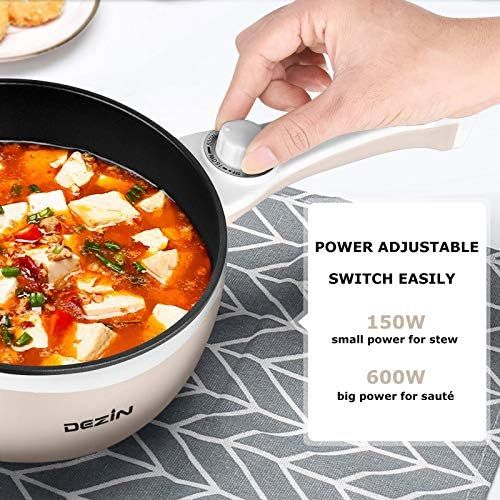  [아마존베스트]Dezin Electric Hot Pot Upgraded, Non-Stick Saute Pan, Rapid Noodles Cooker, 1.5L Mini Pot for Steak, Egg, Fried Rice, Ramen, Oatmeal, Soup with Temperature Control, Beige (Egg Rack