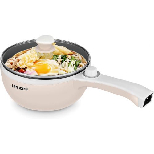  [아마존베스트]Dezin Electric Hot Pot Upgraded, Non-Stick Saute Pan, Rapid Noodles Cooker, 1.5L Mini Pot for Steak, Egg, Fried Rice, Ramen, Oatmeal, Soup with Temperature Control, Beige (Egg Rack