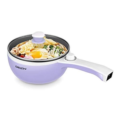  [아마존베스트]Dezin Electric Hot Pot Upgraded, Non-Stick Saute Pan, Rapid Noodles Cooker, 1.5L Mini Pot for Steak, Egg, Fried Rice, Ramen, Oatmeal, Soup with Temperature Control, Purple (Egg Rac