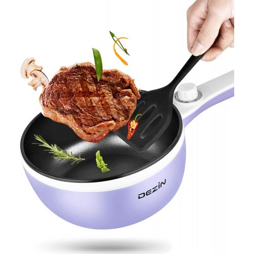  [아마존베스트]Dezin Electric Hot Pot Upgraded, Non-Stick Saute Pan, Rapid Noodles Cooker, 1.5L Mini Pot for Steak, Egg, Fried Rice, Ramen, Oatmeal, Soup with Temperature Control, Purple (Egg Rac