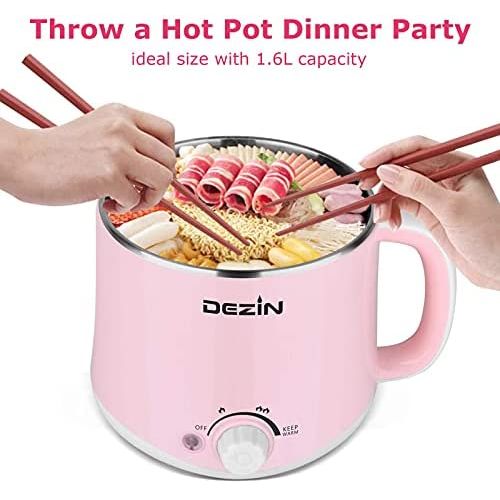  [아마존베스트]Dezin Electric Hot Pot, Rapid Noodles Cooker, Stainless Steel Mini Pot 1.6 Liter, Perfect for Ramen, Egg, Pasta, Dumpling, Soup, Porridge, Oatmeal with Temperature Control and Keep