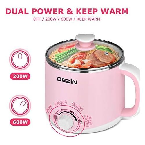  [아마존베스트]Dezin Electric Hot Pot, Rapid Noodles Cooker, Stainless Steel Mini Pot 1.6 Liter, Perfect for Ramen, Egg, Pasta, Dumpling, Soup, Porridge, Oatmeal with Temperature Control and Keep