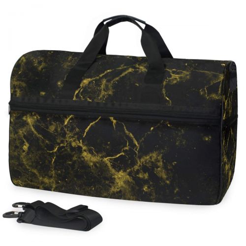  DEZIRO Weekender Bag Canvas Duffle Bag for Travel, Marble Black And Gold 45L Duffel Overnight Weekend Bag