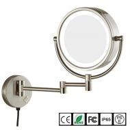 DFAXX Bedroom Lights Wall Mount Makeup Mirror with LED Lighted 10x Magnification Two-Sided,8.5 Inches,Bathroom and Hotel, Chrome Finish,Made of Brass (Color : Nickel, Size : 7X Mag