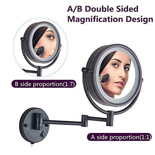  DFAXX Bedroom Lights Wall Mount Makeup Mirror with LED Lighted 10x Magnification Two-Sided,8.5 Inches,Bathroom and Hotel, Chrome Finish,Made of Brass (Color : Nickel, Size : 7X Mag