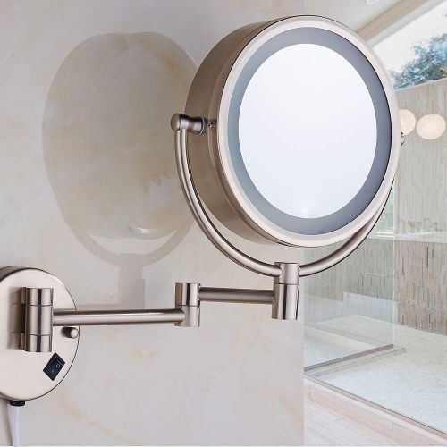  DFAXX Bedroom Lights Wall Mount Makeup Mirror with LED Lighted 10x Magnification Two-Sided,8.5 Inches,Bathroom and Hotel, Chrome Finish,Made of Brass (Color : Nickel, Size : 7X Mag