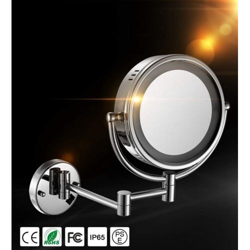  DFAXX Bedroom Lights Wall Mount Makeup Mirror with LED Lighted 10x Magnification Two-Sided,8.5 Inches,Bathroom and Hotel, Chrome Finish,Made of Brass (Color : Nickel, Size : 7X Mag