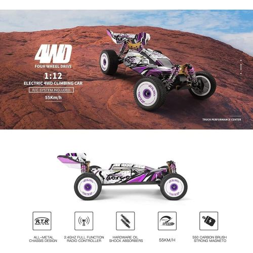  DFERGX Remote Control Car 1:12 Scale RC Cars 55KM/h High Speed, 4WD Driving 2.4GHz Off Road Monster Truck for Adults and Kids Hobby RC Car Vehicle, Crawler Toy Gift for Boys
