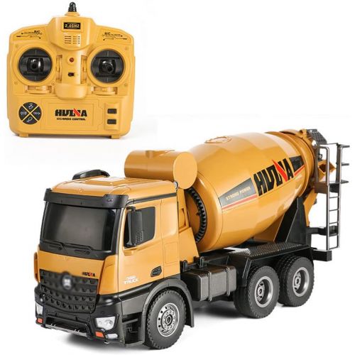  DFERGX 1:14 Remote Control Cement Mixer Truck Toy 10 Channel Electric Stirring Dumping RC Construction Vehicles with Lights and Sounds