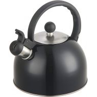 DFL INC. DFL 2 Liter Stainless Steel Whistling Tea Kettle - Modern Stainless Steel Whistling Tea Pot for Stovetop with Cool Grip Ergonomic Handle (2L Black)