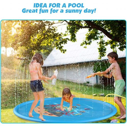  D-FantiX 68inches Splash Pad, Large Kids Sprinkler Splash Mat Play Wading Pool Outdoor Yard Water Mat Toys for Toddlers Dogs