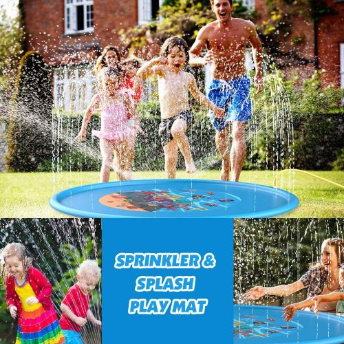  D-FantiX 68inches Splash Pad, Large Kids Sprinkler Splash Mat Play Wading Pool Outdoor Yard Water Mat Toys for Toddlers Dogs